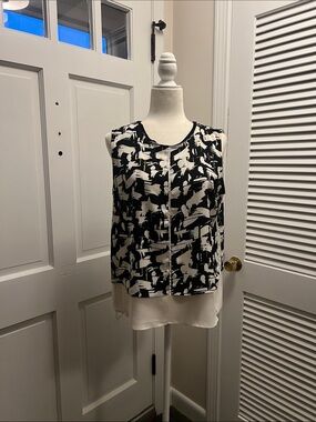 Metaphor Black & Cream with Yellow  flecks  Abstract Layered Sleeveless Top